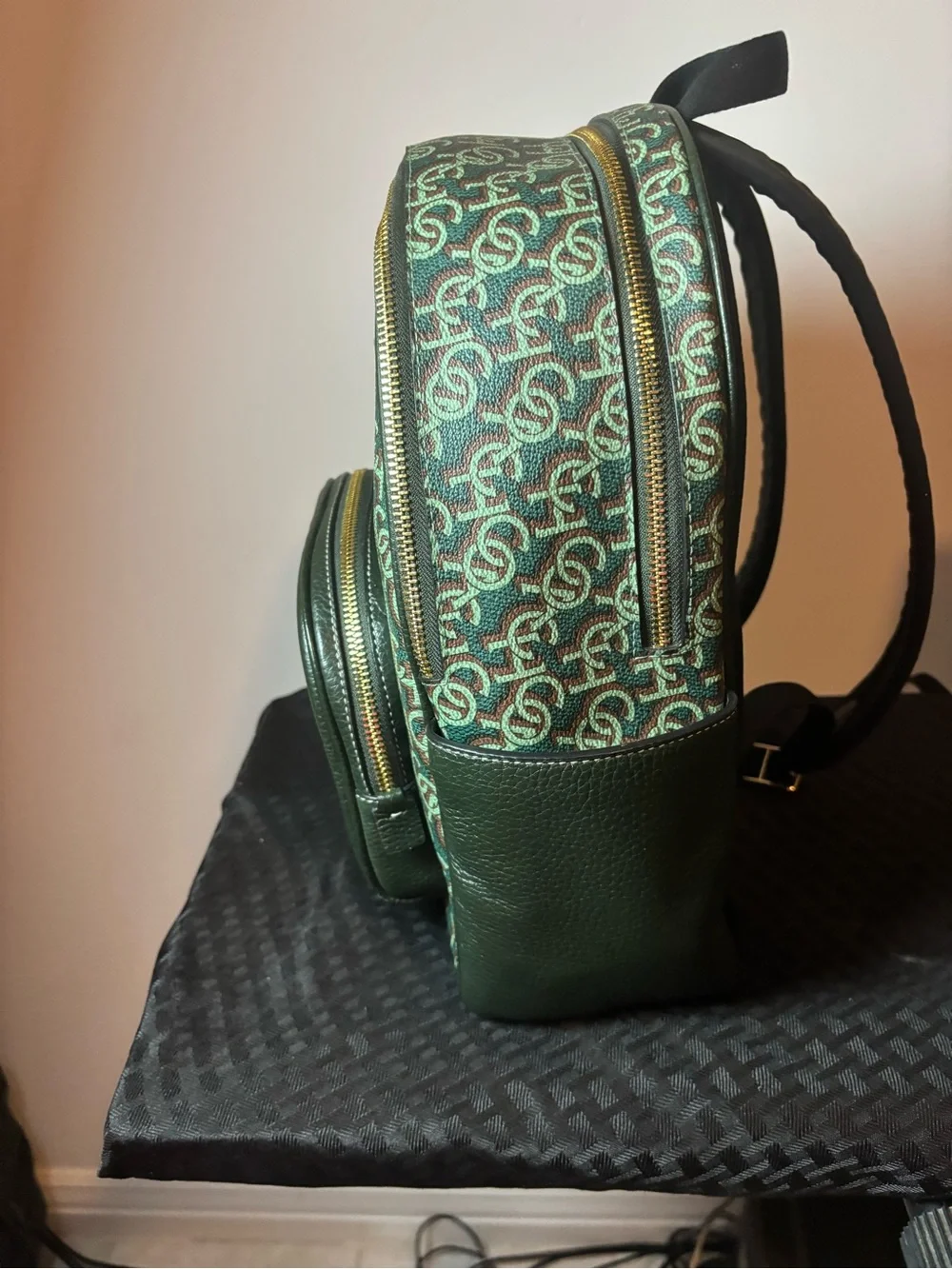 Coach Green Signature Monogram Pebble Leather Backpack
